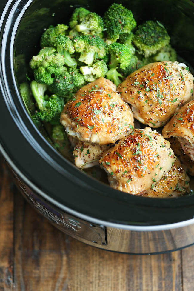 Slow Cooker Maple Dijon Chicken and Broccoli - Damn Delicious