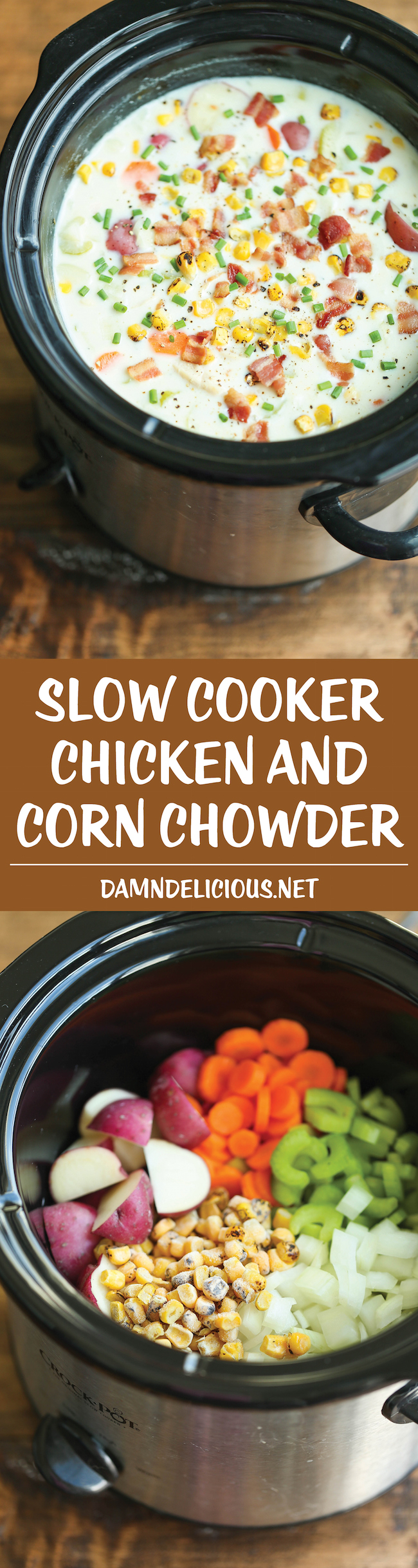 Slow Cooker Chicken and Corn Chowder - Such a hearty, comforting and CREAMY soup, made right in the crockpot. Let it do all the work for you! EASY!