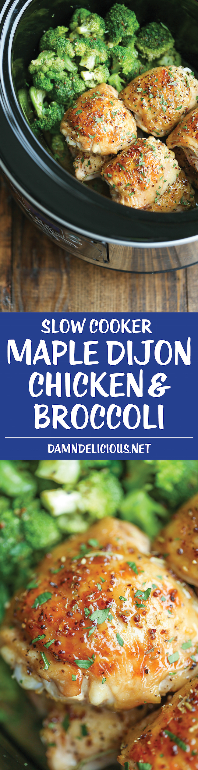 Slow Cooker Maple Dijon Chicken and Broccoli - Sweet, tangy and packed with so much flavor, made right in your crockpot! It just doesn't get any easier!
