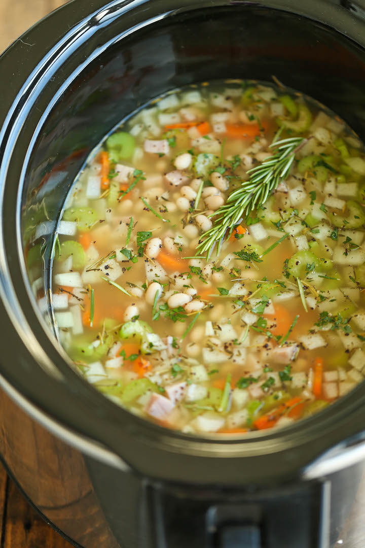 Slow Cooker Ham and White Bean Soup - Hearty, cozy and just so easy! The crockpot does all the work for you. Perfect to use up that leftover hambone!