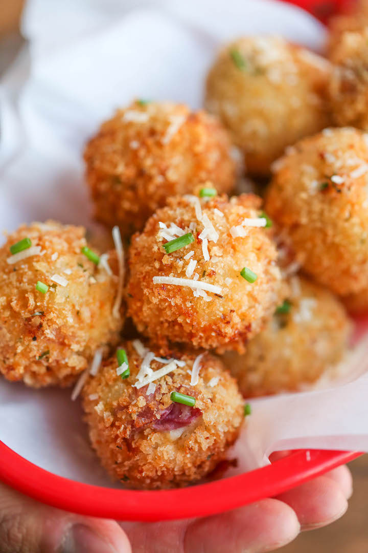 Loaded Mashed Potato Balls - What do you do with leftover mashed potatoes? You make melt-in-your-mouth, crisp yet creamy mashed potato balls of course!