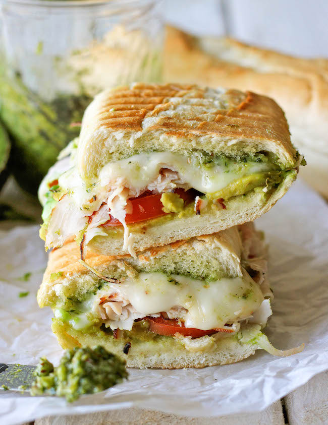 Leftover Thanksgiving Turkey Pesto Panini - This loaded panini is one of the perfect ways to use up your leftover Thanksgiving turkey. And you can always use deli turkey if you need this more than once a year.