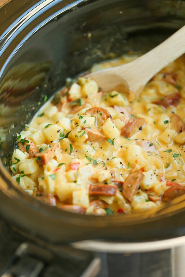 Slow Cooker Cheesy Breakfast Potatoes - Damn Delicious