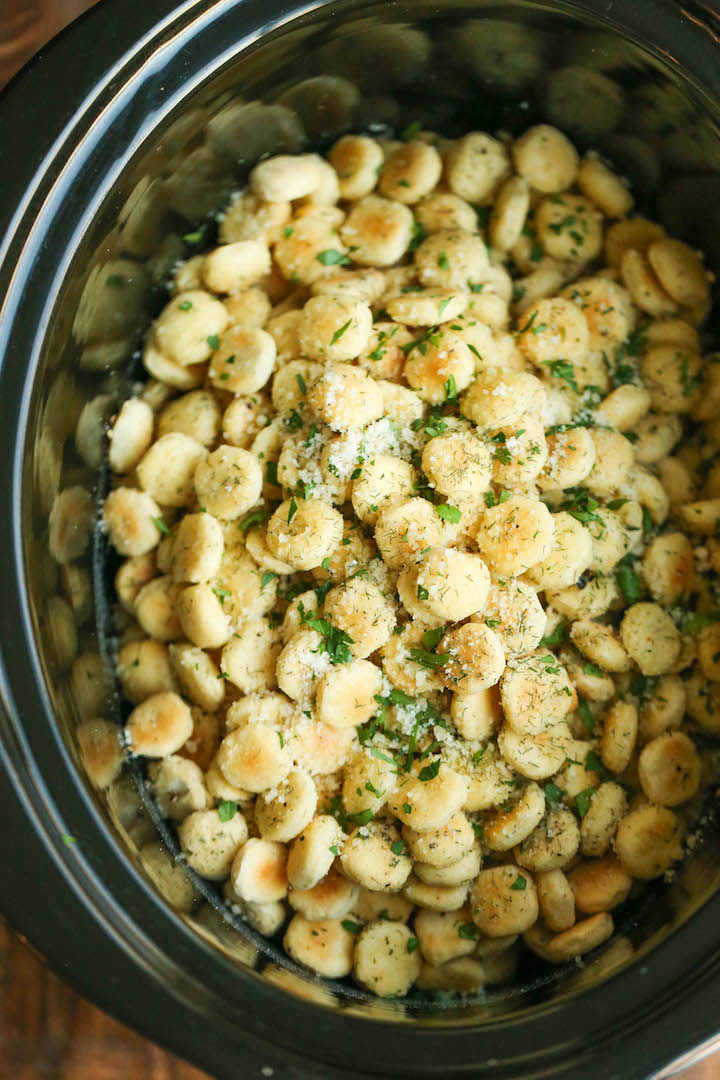 Slow Cooker Parmesan Ranch Oyster Crackers - Perfect for snacking or feeding a large crowd. They're just so addicting, and you won’t be able to stop!