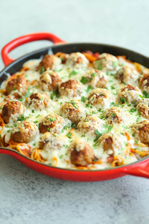 Baked Spaghetti and Meatballs Damn Delicious