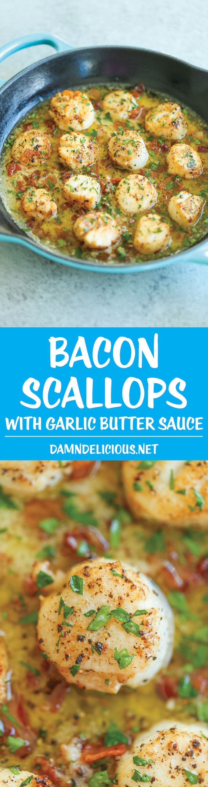 Bacon Scallops with Garlic Butter Sauce - Damn Delicious