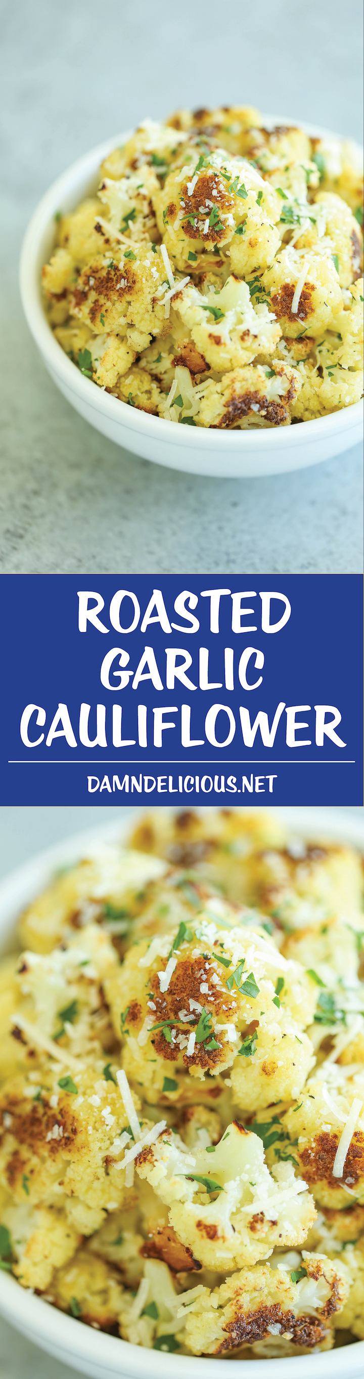 Roasted Garlic Cauliflower - A super simple and fast side dish to accompany any meal. Even the pickiest of eaters will be begging for seconds and thirds!