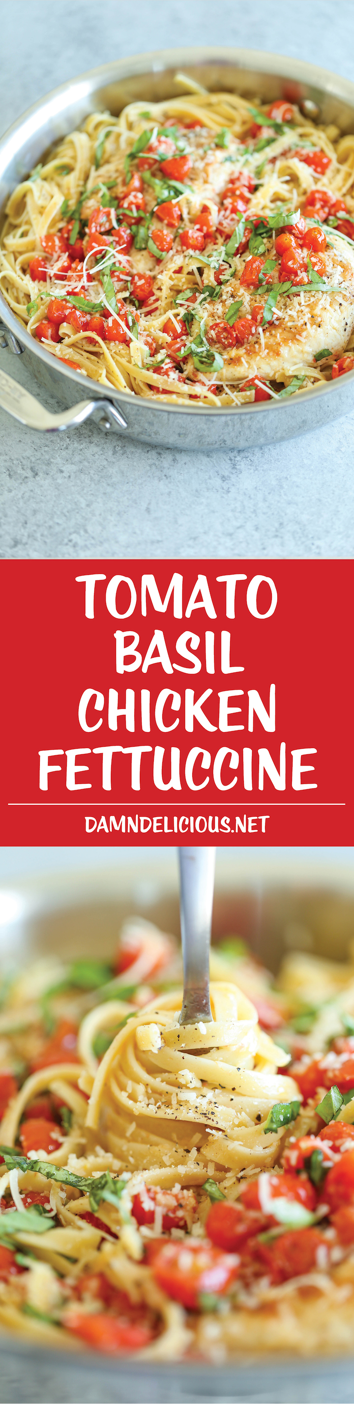 Tomato Basil Chicken Fettuccine - A quick weeknight Italian pasta dish using fresh, simple ingredients that you already have on hand! So easy and simple!