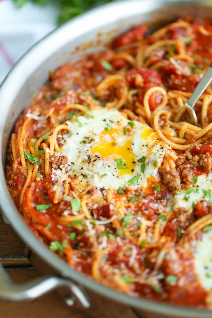 One Pot Spaghetti and Eggs Damn Delicious