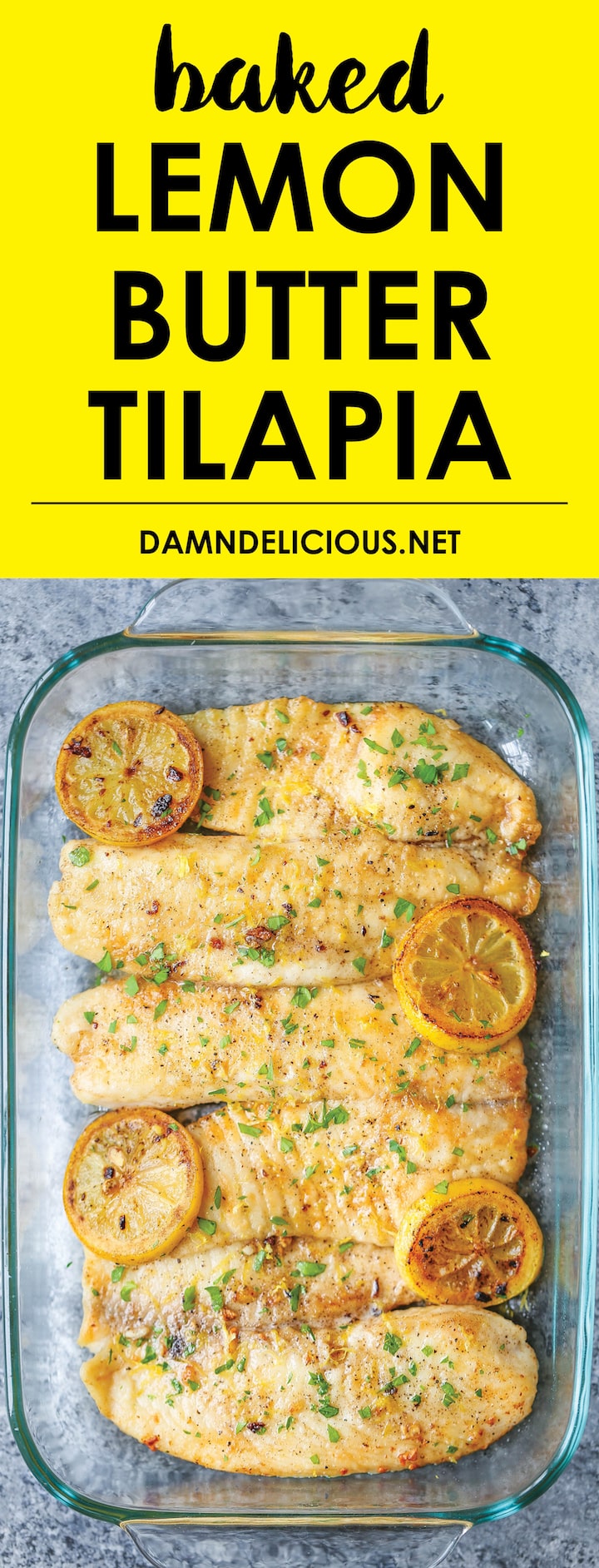 Baked Lemon Butter Tilapia - The easiest, most effortless 20 min meal ever from start to finish. And it’s all made in a single pan. Win-win situation here.