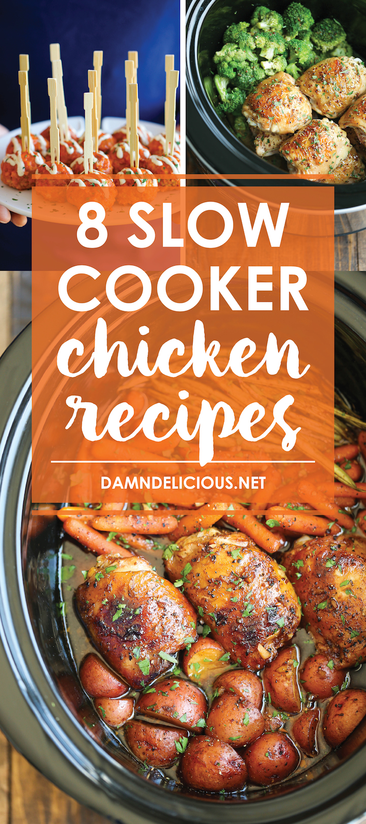 8 Slow Cooker Chicken Recipes - No more boring chicken dinners! With the help of your crockpot, set it and forget it for the BEST/easiest chicken dinners!