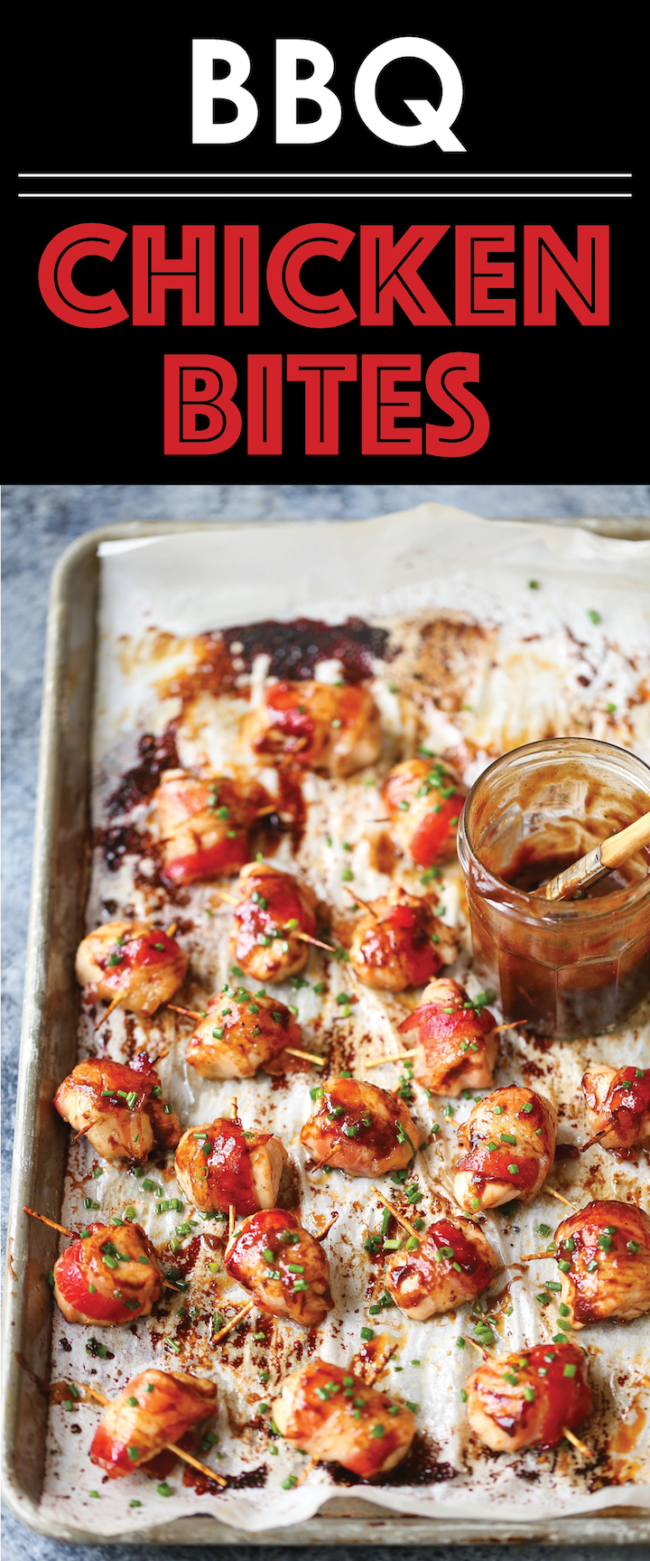 BBQ Chicken Bites - The best crowd-pleasing chicken bites wrapped in crisp-tender bacon and smothered in a smoky-sweet BBQ sauce!