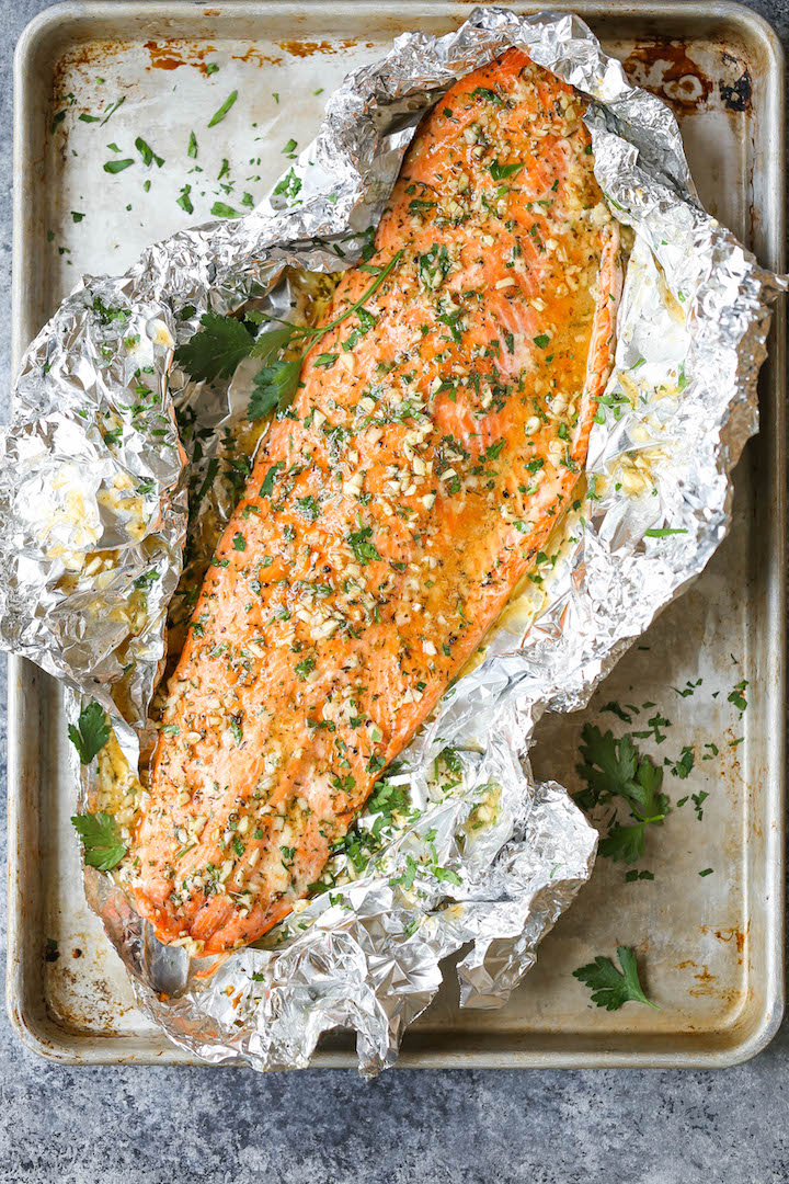 Garlic Butter Salmon in Foil - Easiest tin foil dinner! Simply bake right in your foil packet. Quick, easy, and effortless with seriously zero clean-up!!