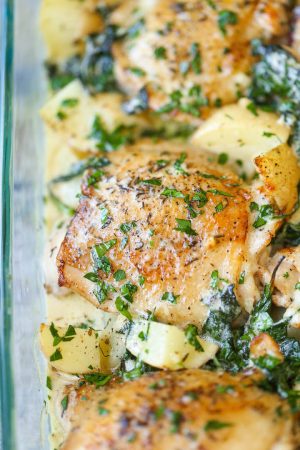 Chicken and Potatoes with Garlic Parmesan Cream Sauce - Damn Delicious