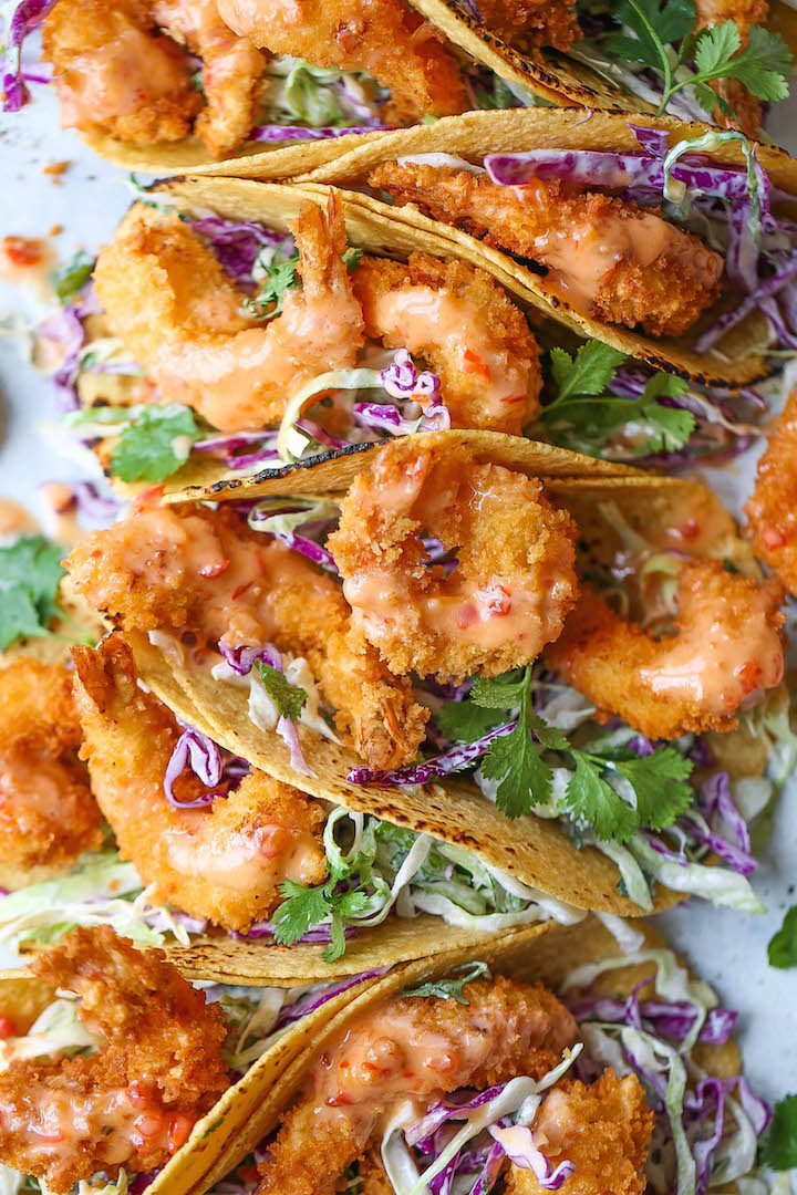 Bang Bang Shrimp Tacos - Super crisp shrimp tacos drizzled with the most amazing and epic sweet creamy chili sauce. It'll be hard to just stop at 1, or 10!