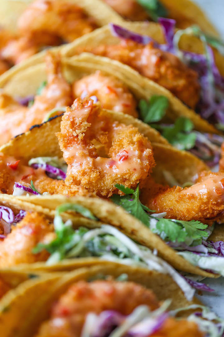 Bang Bang Shrimp Tacos - Super crisp shrimp tacos drizzled with the most amazing and epic sweet creamy chili sauce. It'll be hard to just stop at 1, or 10!