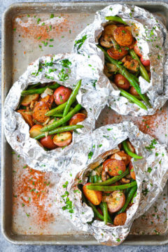 Sausage, Potato and Green Bean Foil Packets