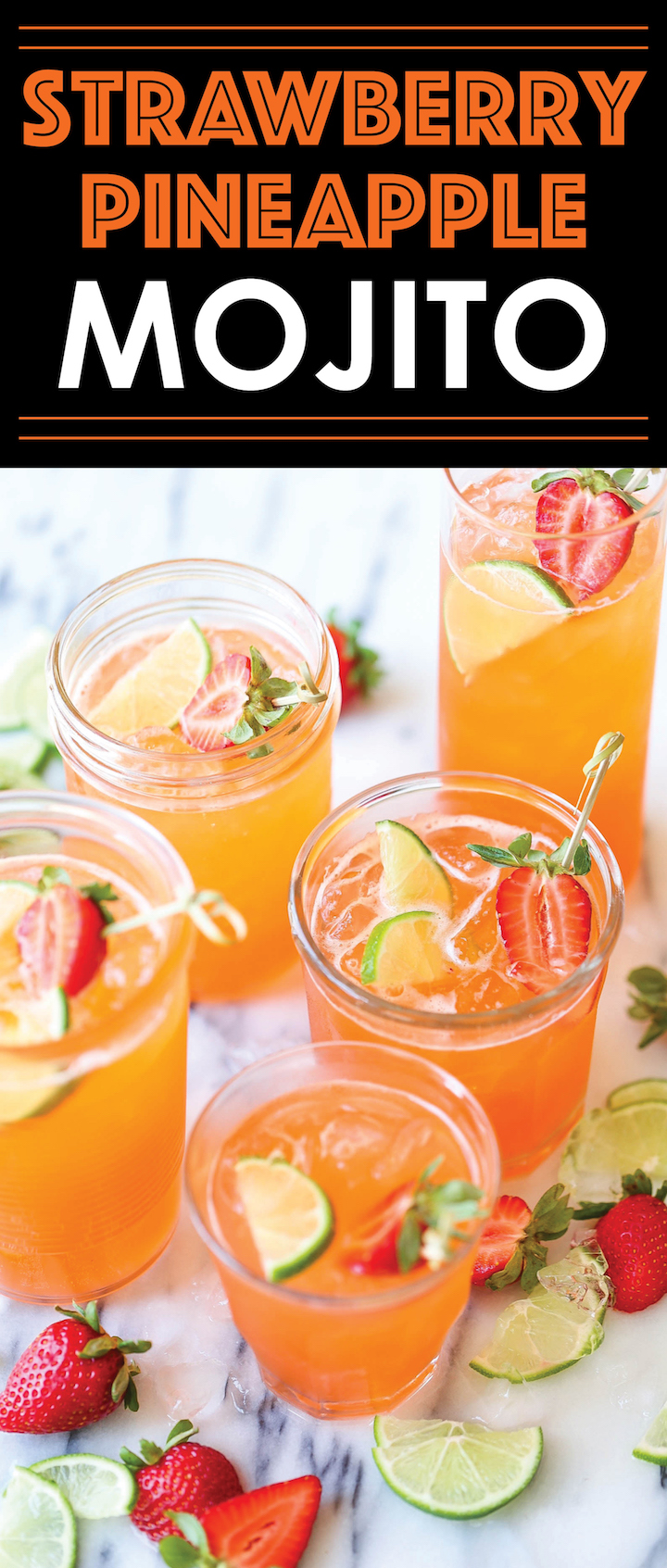 Strawberry Pineapple Mojito - A fun, sweet tropical twist to everyone's favorite cocktail! And you can easily transform this to a non-alcoholic drink!