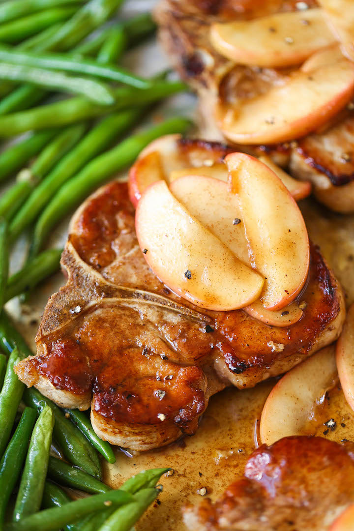 Baked Apple Pork Chops and Green Beans Damn Delicious