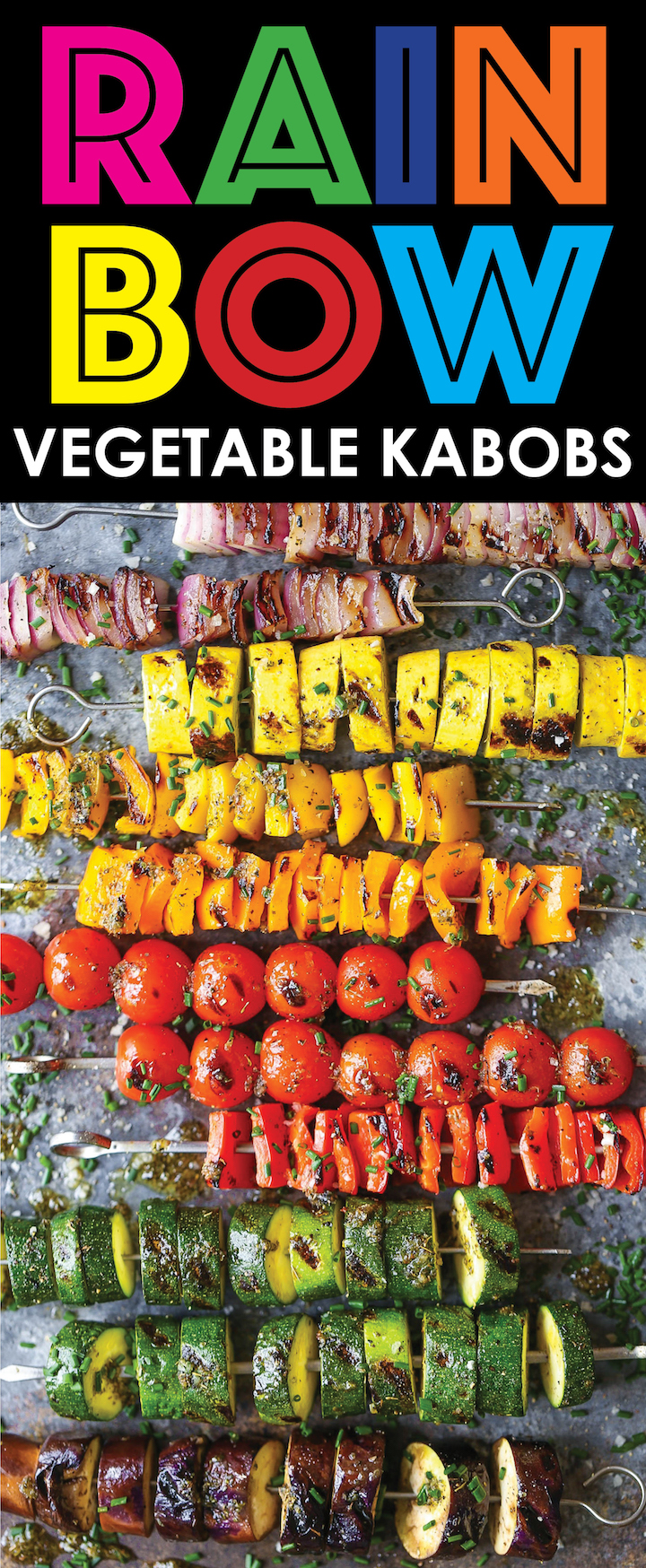 Rainbow Vegetable Kabobs - With a simple marinade using pantry ingredients, these kabobs are so colorful, vibrant, flavorful and sure to please everyone!