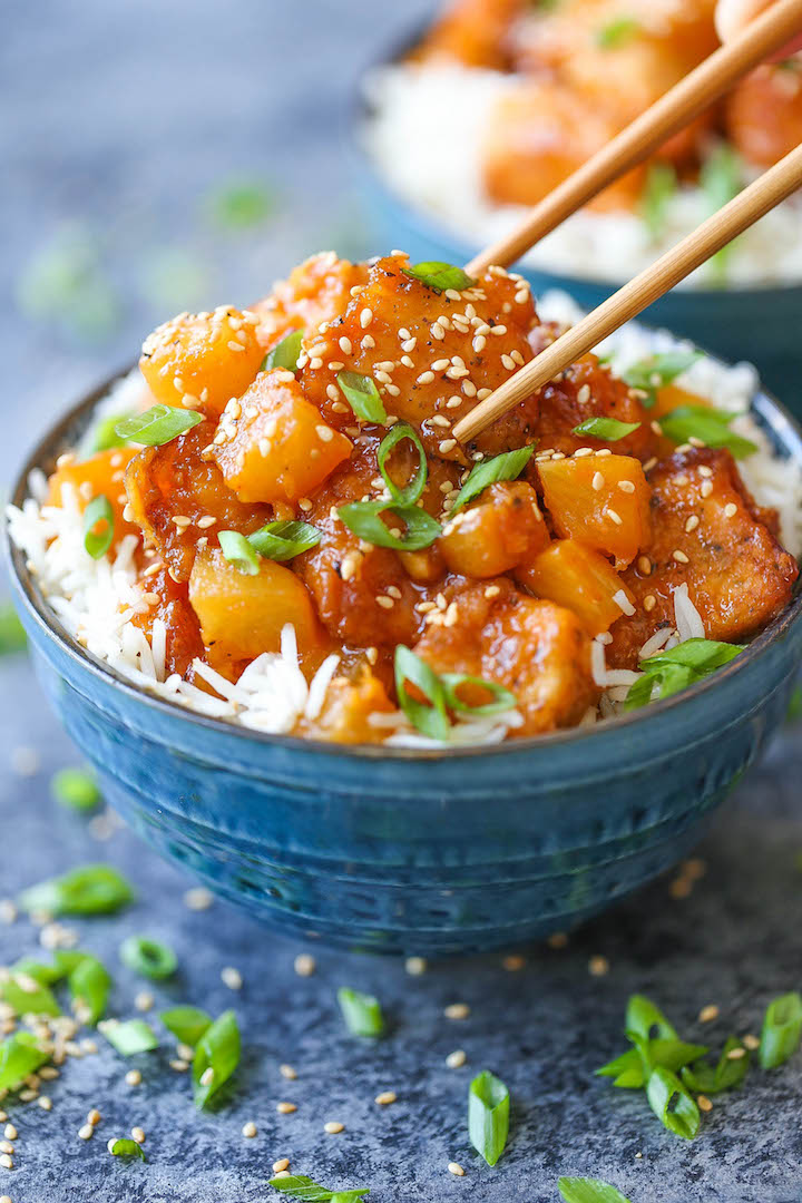 image of Baked Pineapple Chicken Bowls recipe by Damn Delicious