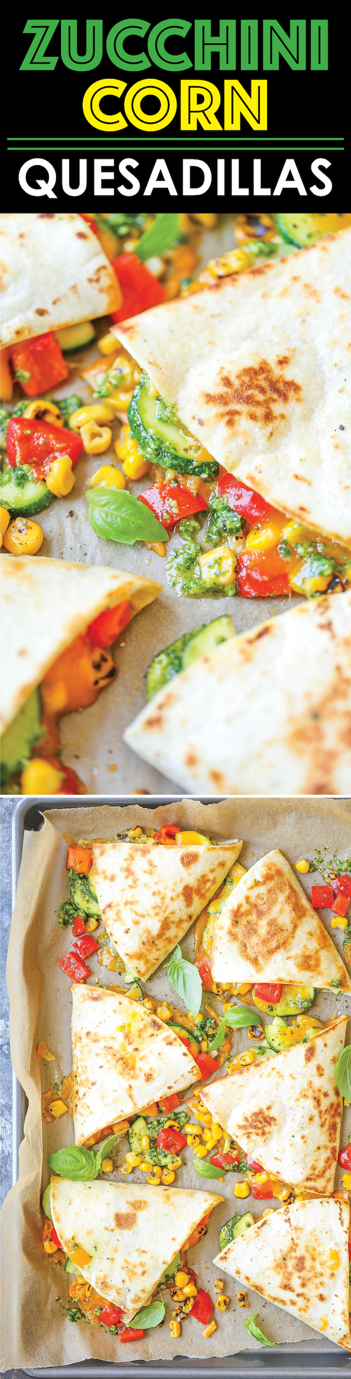 Zucchini Corn Quesadillas - This is so quick, simple and light! And with homemade (or store-bought pesto), this comes together in minutes. It's fool-proof!