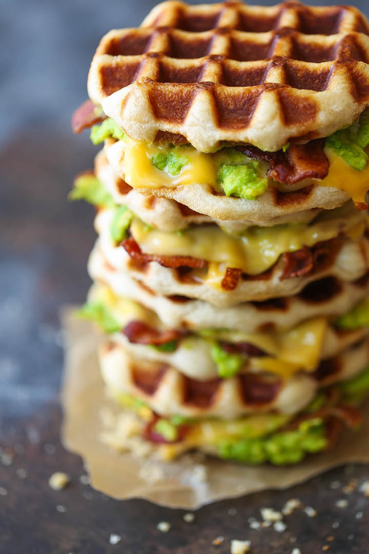 Bacon and Avocado Waffle Grilled Cheese - Crisp bacon, creamy avocado and melted cheesy goodness made right in a waffle iron! Easy peasy and mess-free!