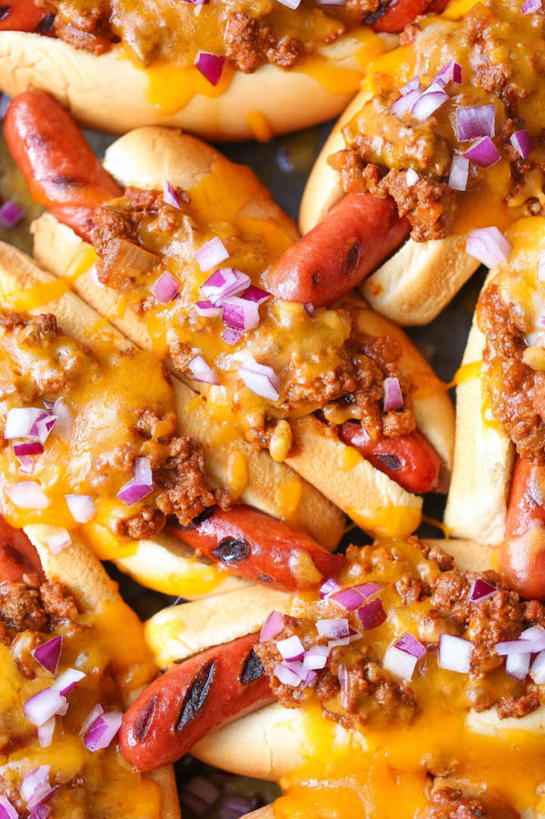 Baked Chili Cheese Dogs - Damn Delicious