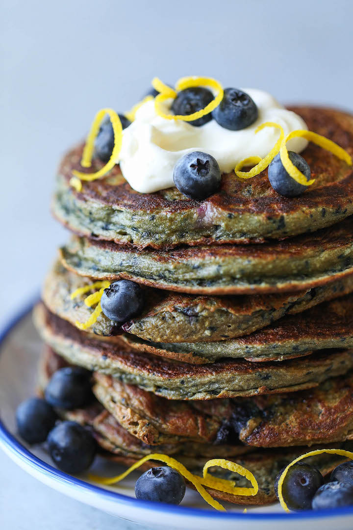 Blueberry Blender Pancakes - Make breakfast even easier by making your batter in the blender! No whisk/bowl needed. Simply pour right from the blender!