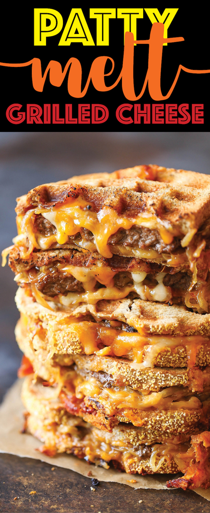 Patty Melt Grilled Cheese - A classic American diner sandwich, with melted cheesy goodness, a juicy patty and caramelized onions - made in a waffle maker!!!