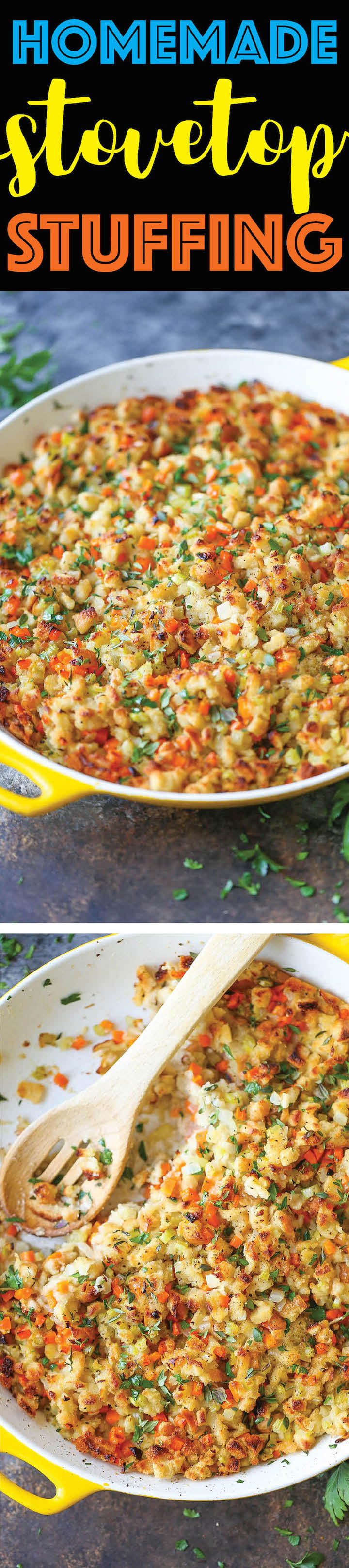 Homemade Stovetop Stuffing - Skipped the boxed stuffing and try this super EASY stovetop version instead. I promise. It tastes a million times better!