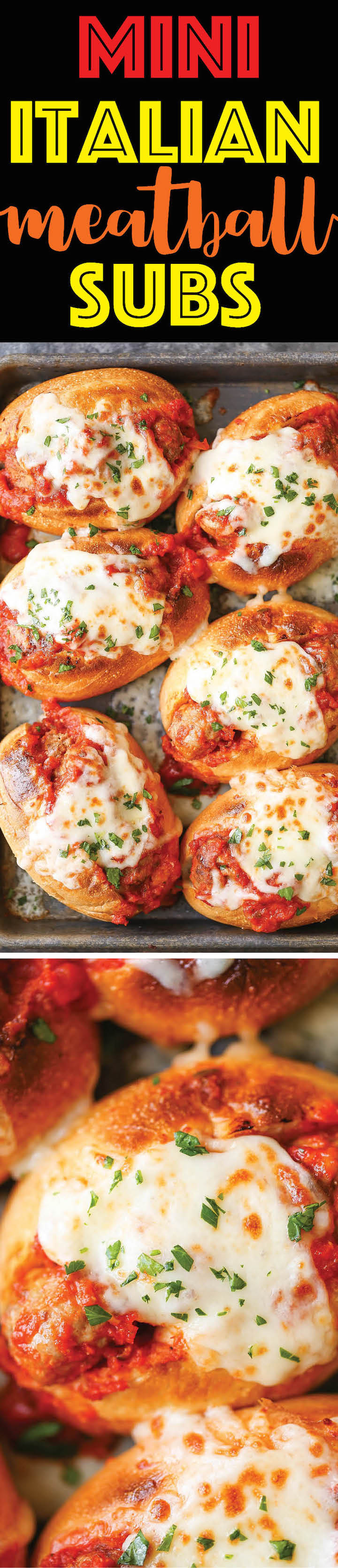 Mini Italian Meatball Subs - Tender, melt-in-your-mouth (make-ahead!) meatballs stuffed into mini subs. Makes for easy serving, sharing and portion control!