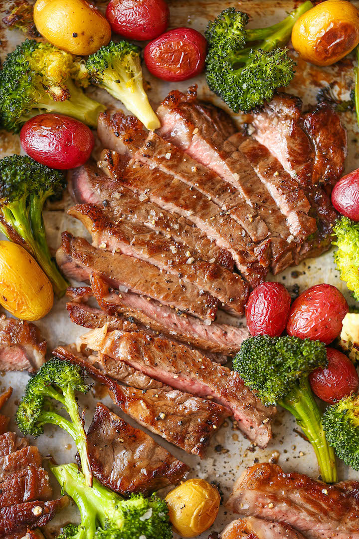 Sheet Pan Steak and Veggies - Perfectly seasoned, melt-in-your-mouth tender steak with potatoes and broccoli. All made on 1 single sheet pan! EASY CLEAN UP!