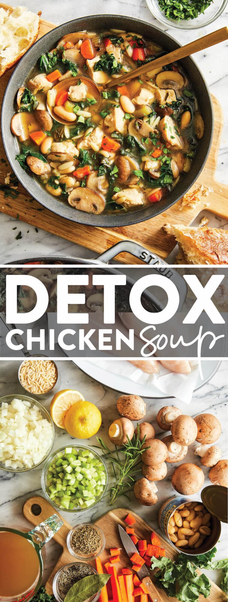 Detox Chicken Soup - Cleansing, immune-boosting soup with all the goodness (kale, mushrooms, celery, carrots) without compromising any taste!