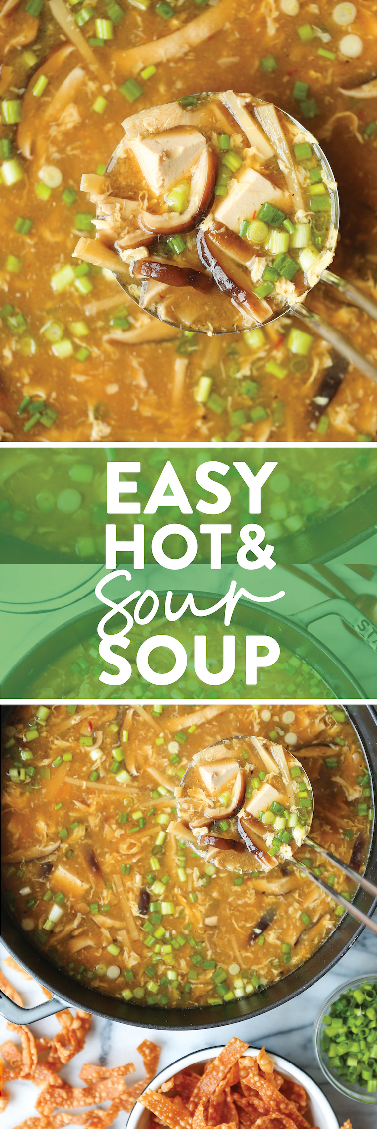 Easy Hot and Sour Soup - So much tastier (and FASTER) than delivery! 30 min start to finish. Made with homemade wonton strips. SO SO GOOD.