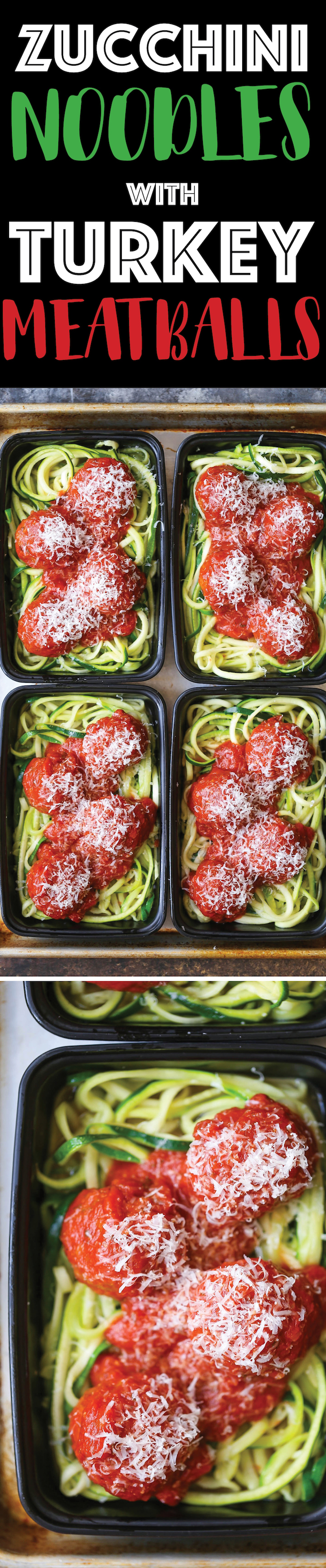 Zucchini Noodles with Turkey Meatballs - These make-ahead meal prep boxes will make you forget all about pasta. It's light, healthy and low carb!
