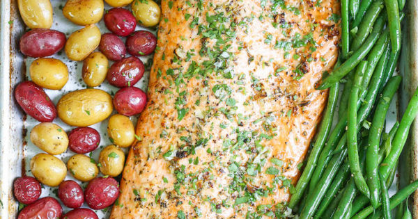 Sheet Pan Garlic Butter Salmon Damn Delicious