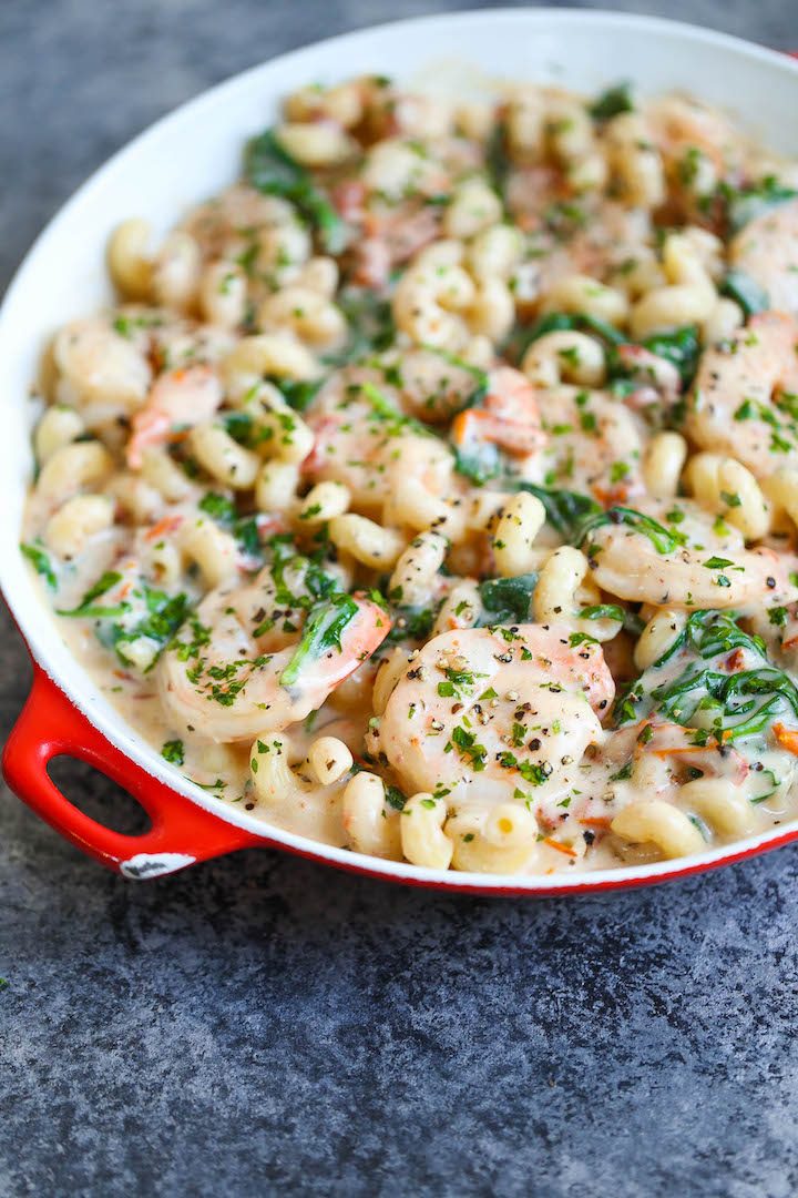 Shrimp Pasta with Tomato Basil Cream Sauce - Damn Delicious