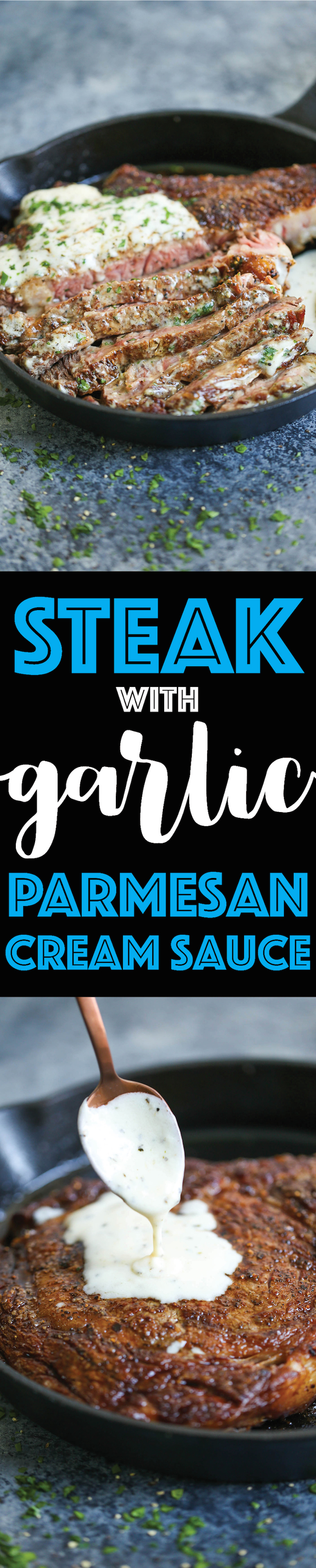 Steak with Garlic Parmesan Cream Sauce