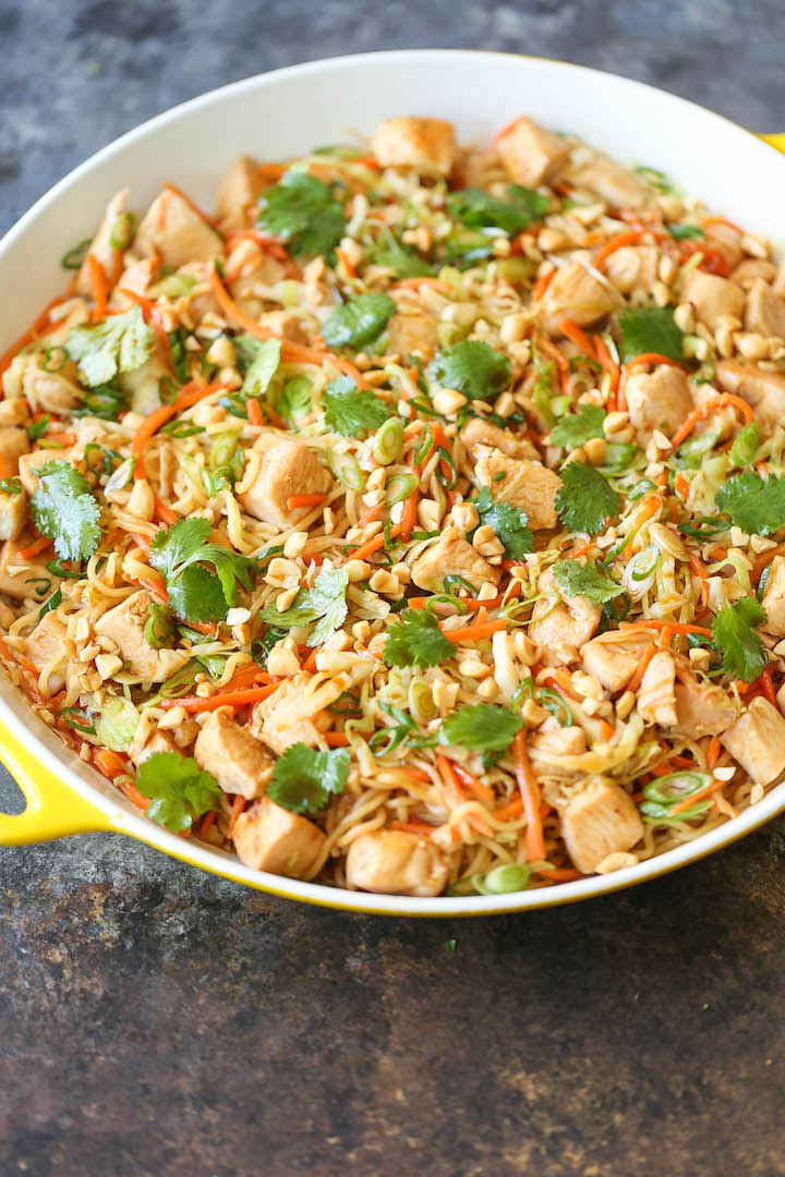 Thai Peanut Chicken Noodles - The quickest noodle dish you could ever whip up in less than 30 minutes. Full of flavor, and can be served as a side or main!