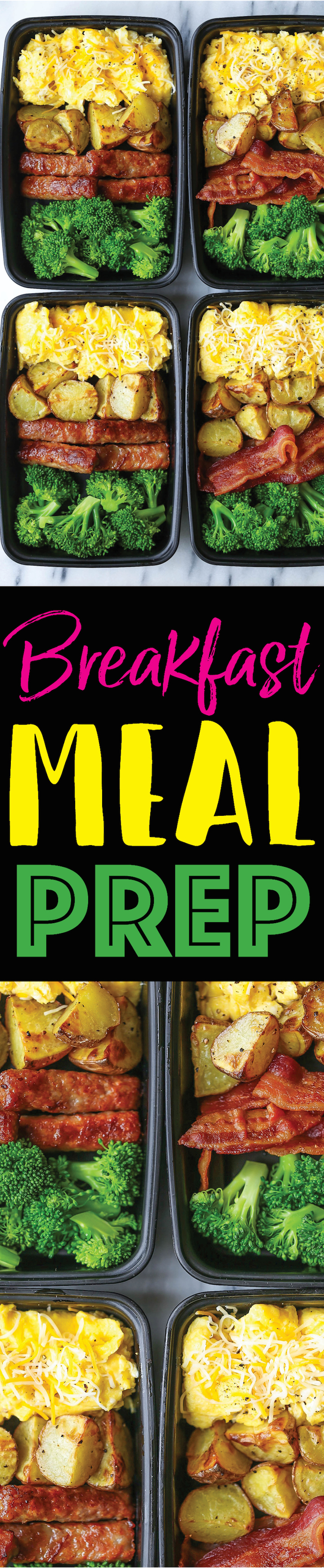 Breakfast Meal Prep - Now you can sleep in and eat a filling and hearty breakfast ALL WEEK LONG! Eggs, bacon or sausage, roasted potatoes and broccoli!