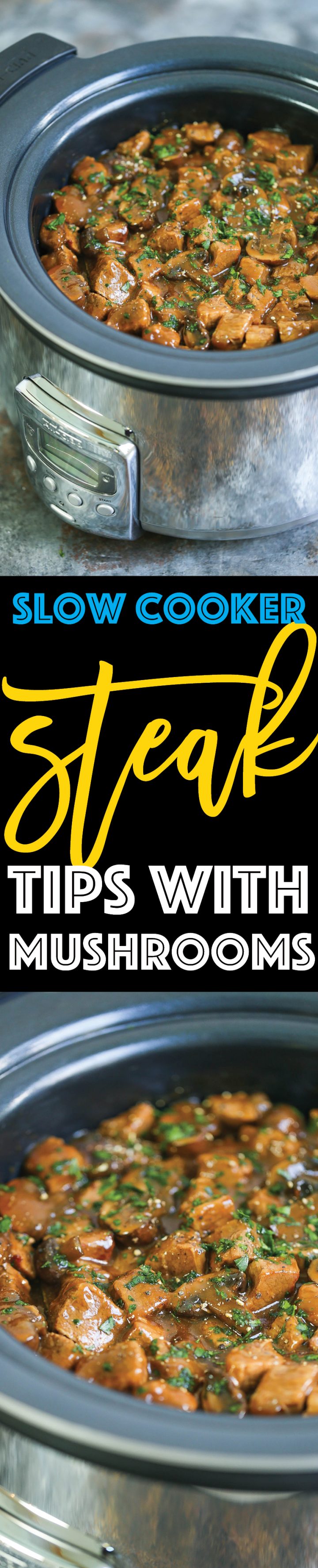 Slow Cooker Steak Tips with Mushrooms - Damn Delicious