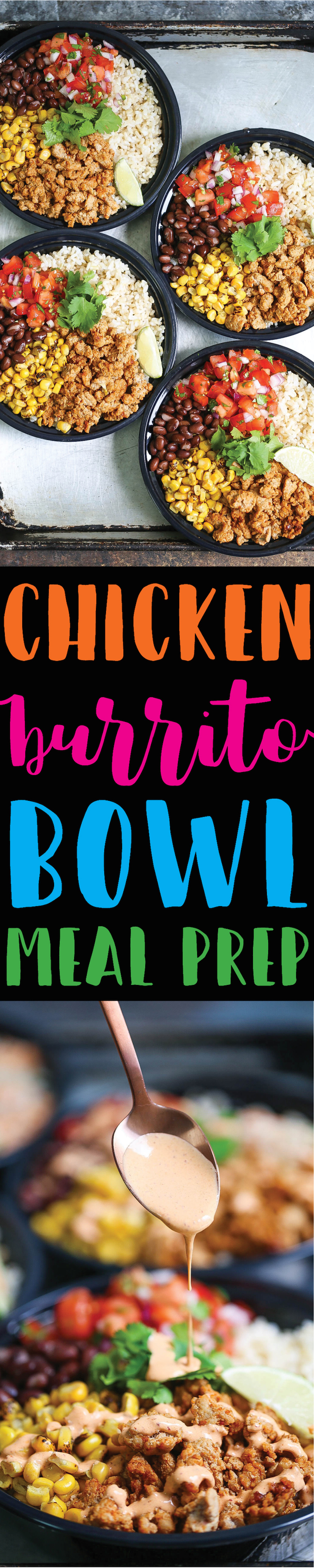 Chicken Burrito Bowl Meal Prep - Think of this as healthier (and cheaper!) Chipotle bowls that you can have all week long. Save time and calories here!!!