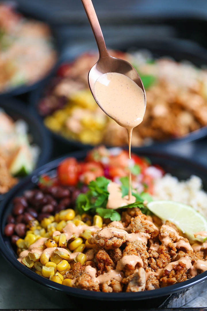 Chicken Burrito Bowl Meal Prep - Think of this as healthier (and cheaper!) Chipotle bowls that you can have all week long. Save time and calories here!!!