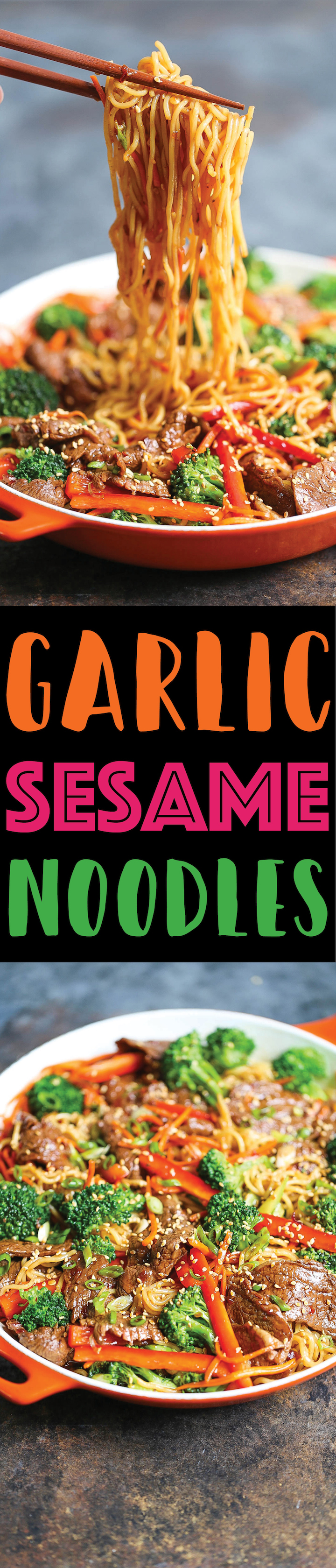 Garlic Sesame Noodles - Easy peasy take-out style sesame noodles for those busy weeknights! It's a simple, quick 30-min meal the whole family will LOVE!