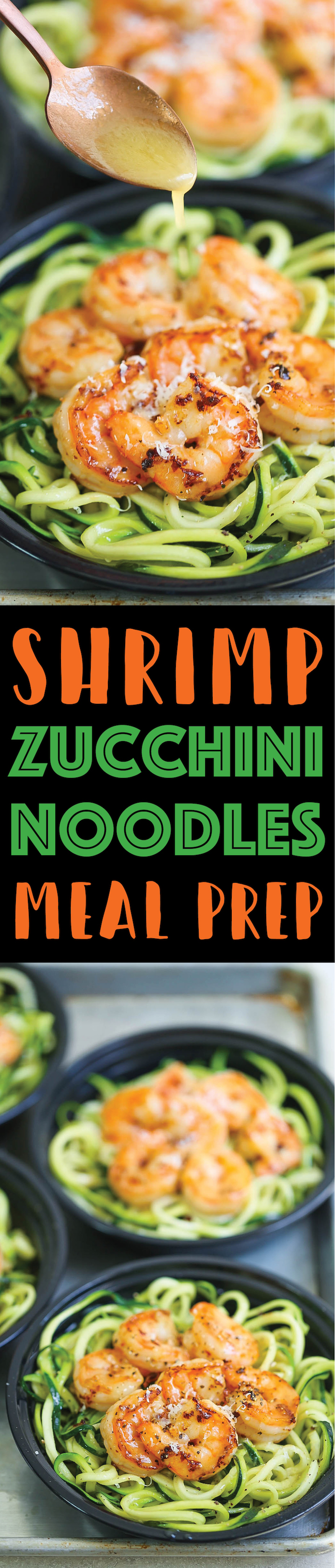 Shrimp Zucchini Noodles Meal Prep - Craving shrimp scampi? Prep for the week ahead for a low-carb, quick, easy and HEALTHY meal using zucchini noodles!