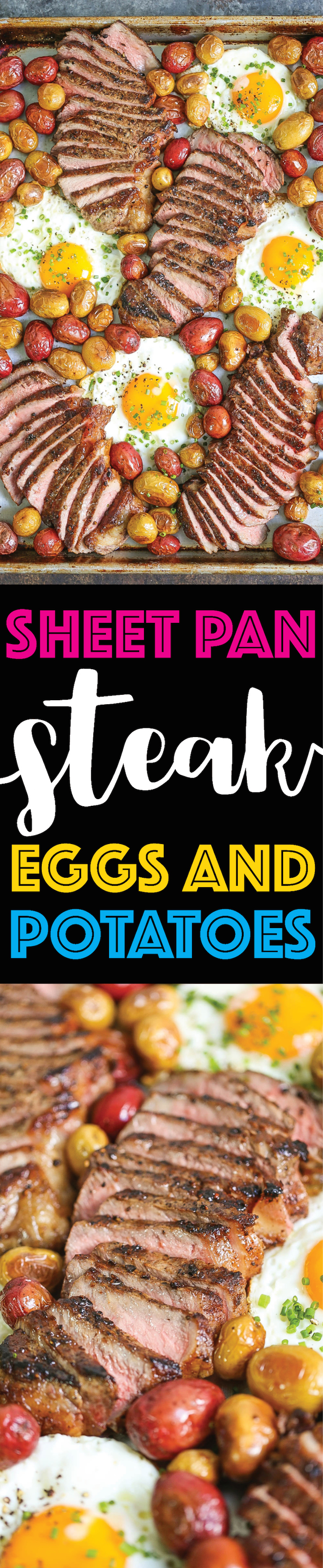 Sheet Pan Steak Eggs and Potatoes - Everyone's favorite steak and eggs turned into a complete SHEET PAN BREAKFAST! No fuss, no extra pans and easy clean up!