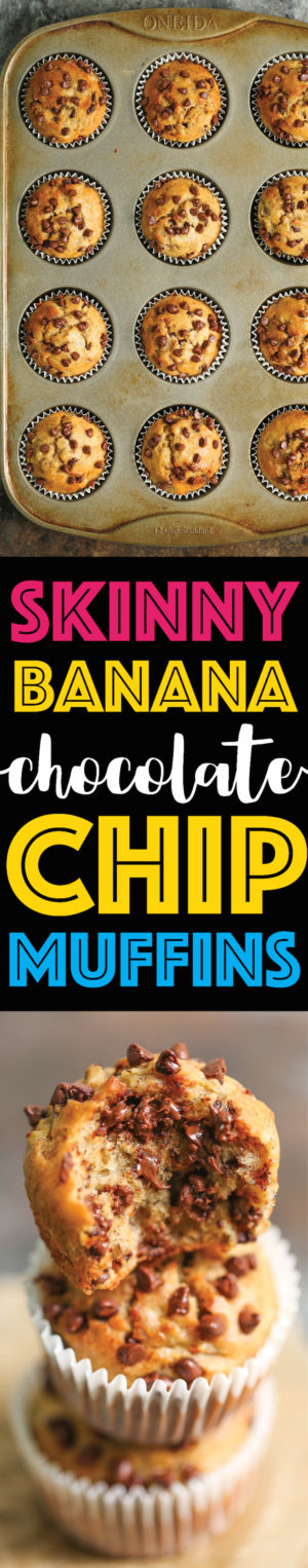 Skinny Banana Chocolate Chip Muffins - Damn Delicious