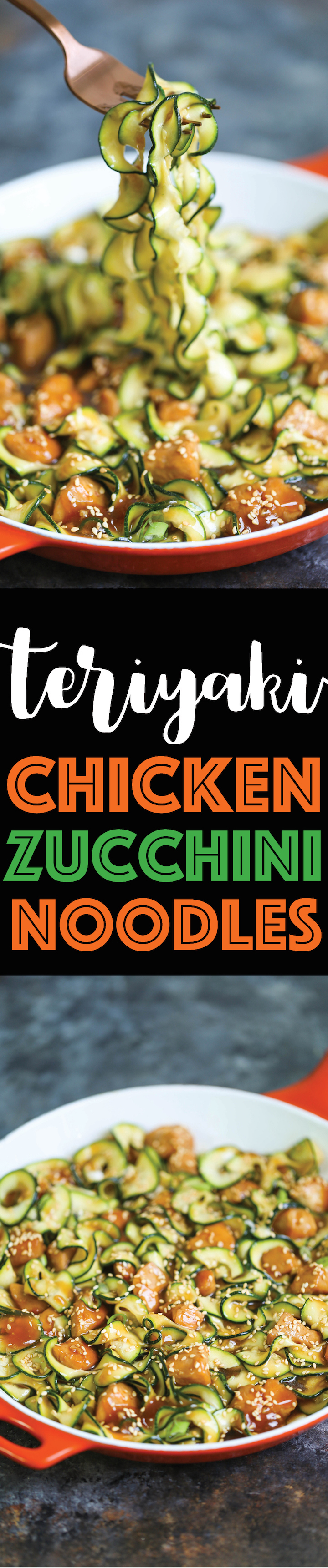 Teriyaki Chicken Zucchini Noodles - The easiest 10-minute HEALTHY and LOW-CARB Asian zucchini noodles with a homemade teriyaki sauce made from scratch!!!