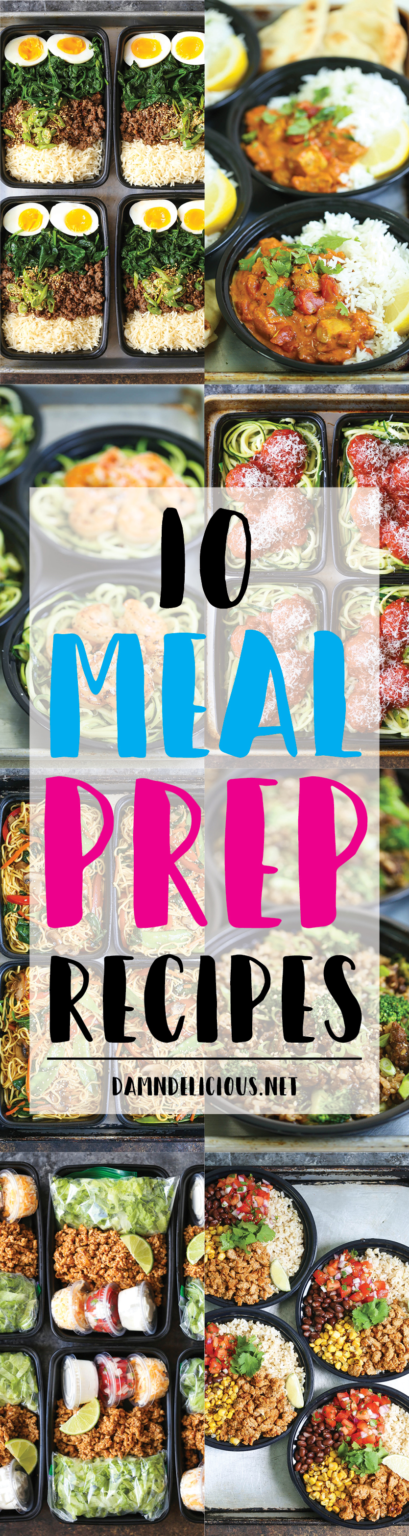 10 Meal Prep Recipes - Quick, simple meal prep ideas that are not boring at all! Prep for the week ahead for chicken burrito bowls, lo mein and Korean beef!